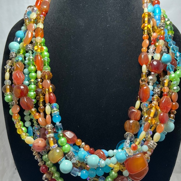 Statement Multi-Strand Gemstone Necklace – 24” Artisan made - Picture 10 of 11